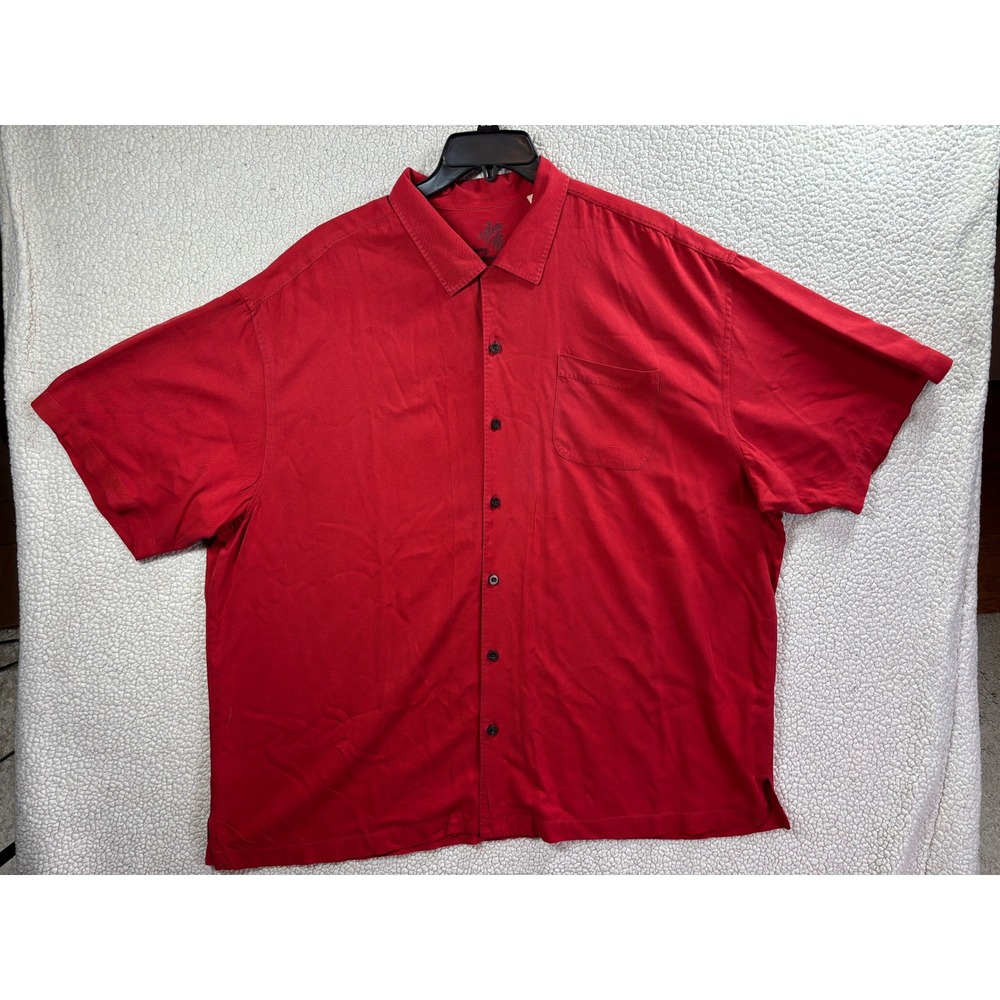 Tommy Bahama Men's XXL Silk Camp Shirt Red Solid Button Up Short Sleeve Beach